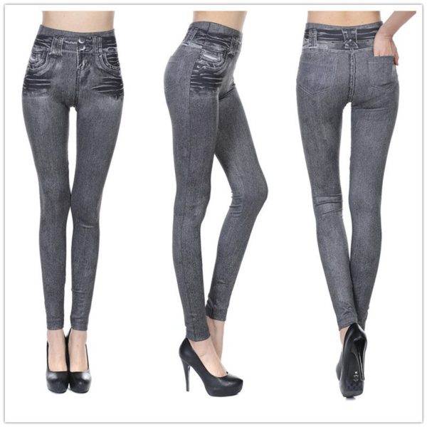 Leggings For Women With Pocket Fashion Fleece Corset Imitation Denim Jean Leggings Sexy Gym Casual Pencil Pants - Image 3