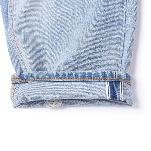 Men's Autunm Washed Jean High-end Light Blue Hole Splashing Ink Micro-cone Selvedge Denim Pants EW50620 - Image 2
