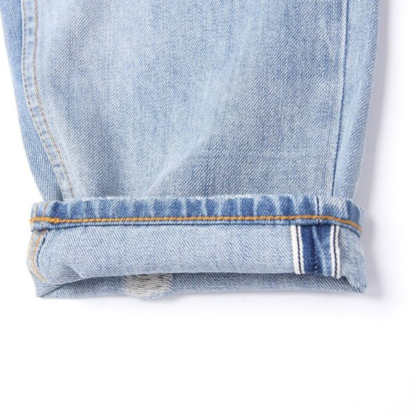 Men s Autunm Washed Jean High end Light Blue Hole Splashing Ink Micro cone Selvedge Denim 1