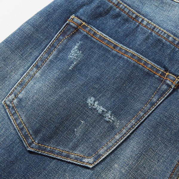 Men s Dark Blue Vintage Selvedge Denim Jeans Premium Denim Jean Selvedge With Hole Loose Fit 3