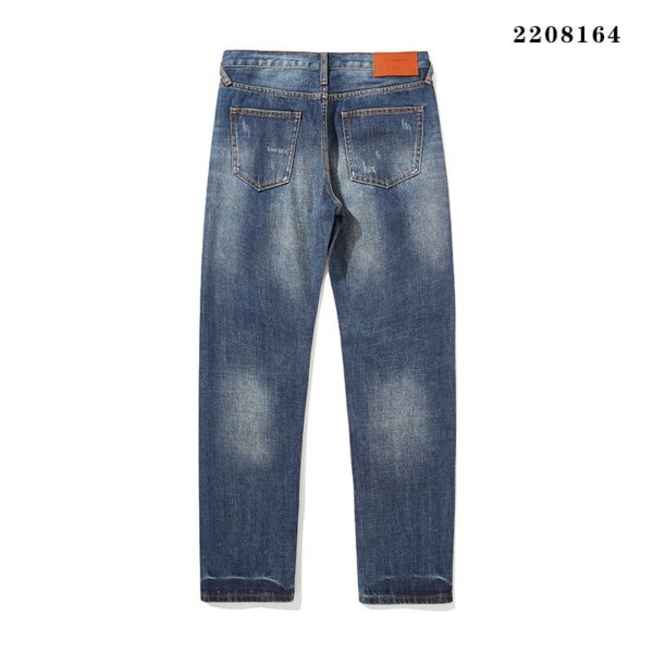 Men s Dark Blue Vintage Selvedge Denim Jeans Premium Denim Jean Selvedge With Hole Loose Fit 4