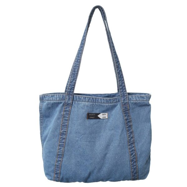 New Ins Japanese Fashion Jeans Bag Versatile Big Denim Designer Bag Student School Canvas Bag Women's Denim Shoulder Bag 9058 - Image 4