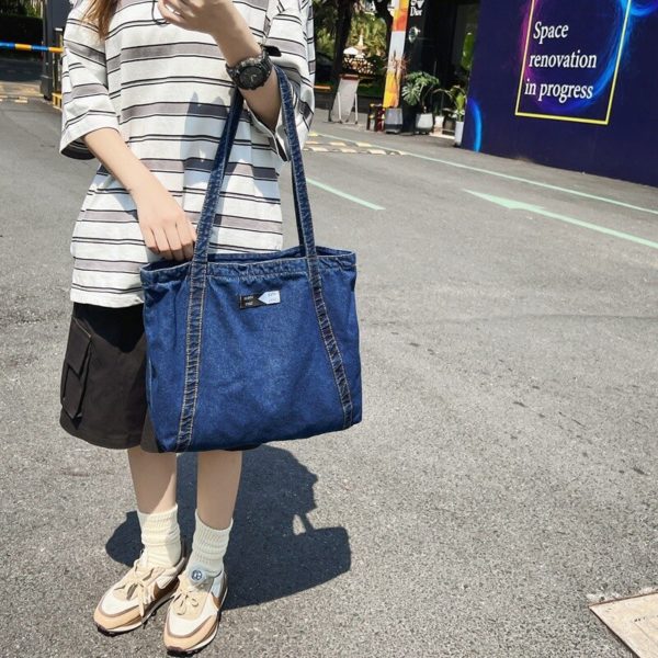 New Ins Japanese Fashion Jeans Bag Versatile Big Denim Designer Bag Student School Canvas Bag Women 4