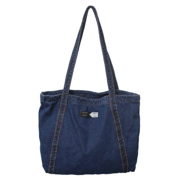 New Ins Japanese Fashion Jeans Bag Versatile Big Denim Designer Bag Student School Canvas Bag Women's Denim Shoulder Bag 9058 - Image 6