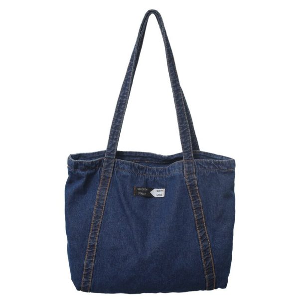 New Ins Japanese Fashion Jeans Bag Versatile Big Denim Designer Bag Student School Canvas Bag Women 5