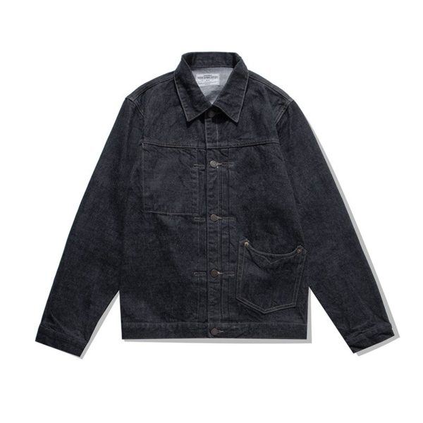 15oz Raw Men's Selvedge Denim Jacket Heavy Motorcycle Cowboy Checkered Coat Spring Autumn Vintage Clothes For Male EW2601 - Image 2