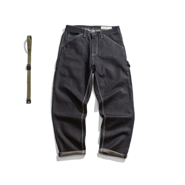 Raw Red Selvage Overalls Jeans Military Style Selvedge Pants Loose Straight Denim Trousers EW9013 1
