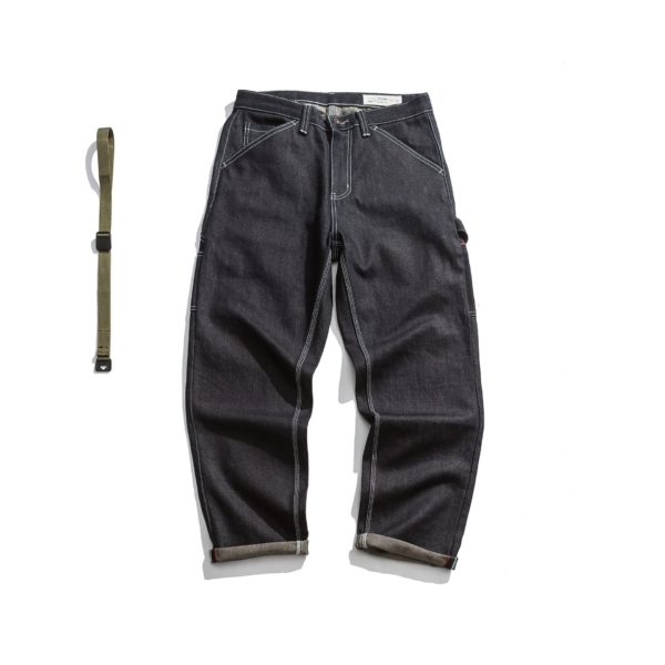Raw Red Selvage Overalls Jeans Military Style Selvedge Pants Loose Straight Denim Trousers EW9013 - Image 2