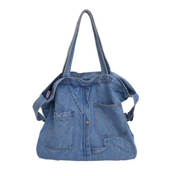 Spring Denim Shoulder Bag Large Denim Shopping Travel Bag Stylish Weekend Jean Bags For Women And Mens - Image 2