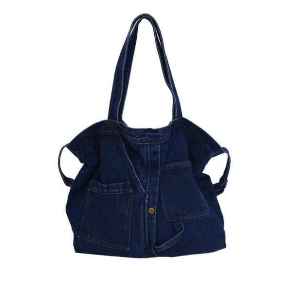 Spring Denim Shoulder Bag Large Denim Shopping Travel Bag Stylish Weekend Jean Bags For Women And Mens - Image 3