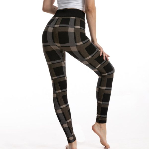 Stretch Women Plaid Leggings Jacquard Sexy Leggins Female Urban Breathable Workout Leggings Slim Fit Lift Hip 2