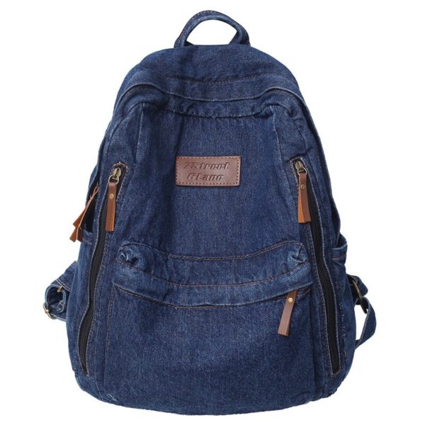 Stylish Women Denim Backpack Student Jean Shoulders Bag Large Capacity Denim Designer Bag Men Jean Bag 1