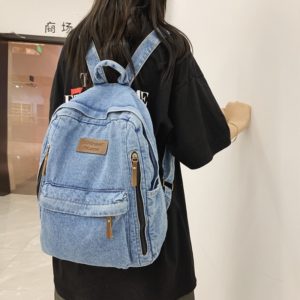 Women Denim Backpack Student Jean Shoulders Bag