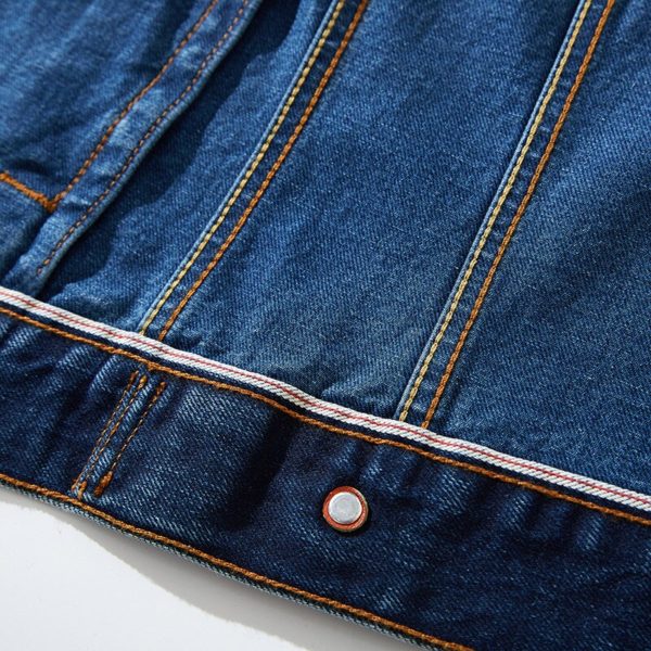 Trendy Raw Selvedge Denim Jacket Men's Fashion Top Embroidery High-quality Jeans Coat EW210114 - Image 2