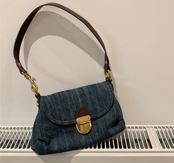 Vintage Denim Bag Lock Catch Women Jean Purse Luxury Denim Shoulder Bag Niche Ladies Medieval Ruffle Fashion Denim Tote