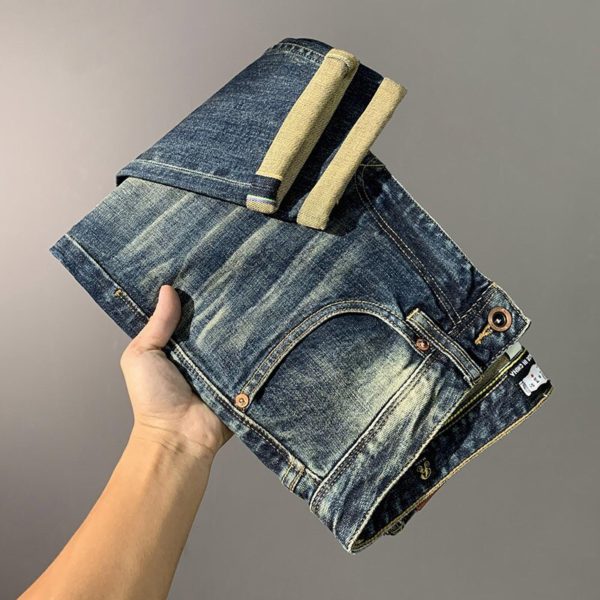 Vintage Mens Selvedge Jeans Fashion Man Japanese Selvedge Denim Jeans Personality Selvedge Straight Jeans Trousers For Men - Image 3