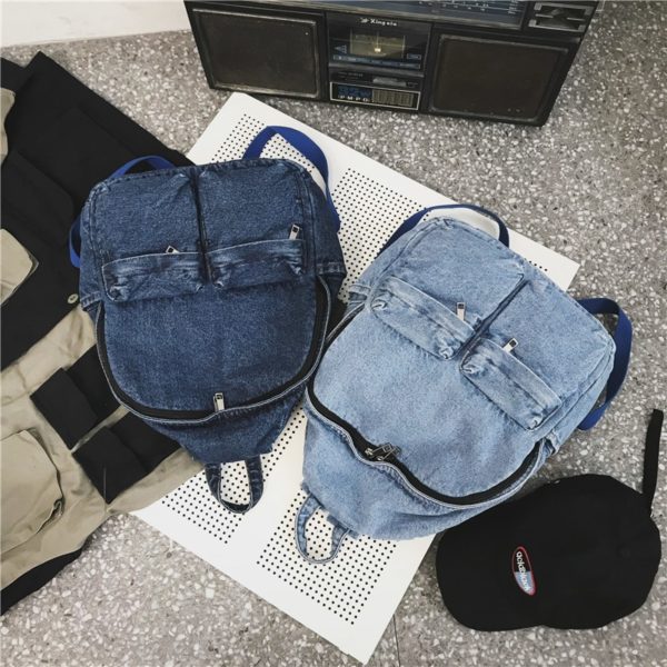 Washed Denim Backpack Women Mens Literature And Art Vintage Jean Backpack Large Capacity Shoulders Bag 1
