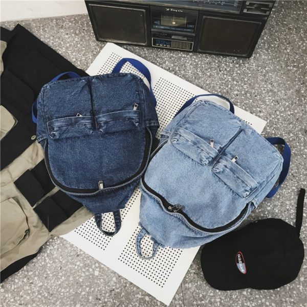 Washed Denim Backpack Women Mens Literature And Art Vintage Jean Backpack Large Capacity Shoulders Bag - Image 2