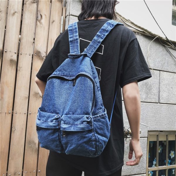 Washed Denim Backpack Women Mens Literature And Art Vintage Jean Backpack Large Capacity Shoulders Bag - Image 3