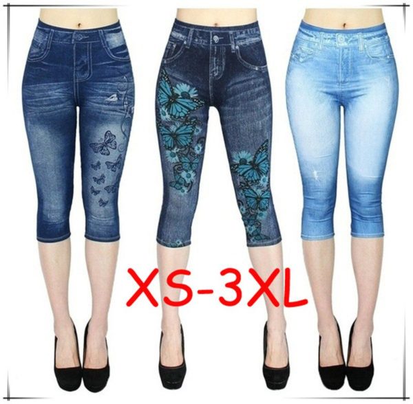 Women Denim Print Short Leggings Ladies Sexy Christmas Leggings Butteryfly Yoga Trousers High Waisted Yoga Pants Free Shipping - Image 2