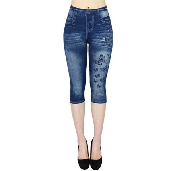 Women Denim Print Short Leggings Ladies Sexy Christmas Leggings Butteryfly Yoga Trousers High Waisted Yoga Pants 2