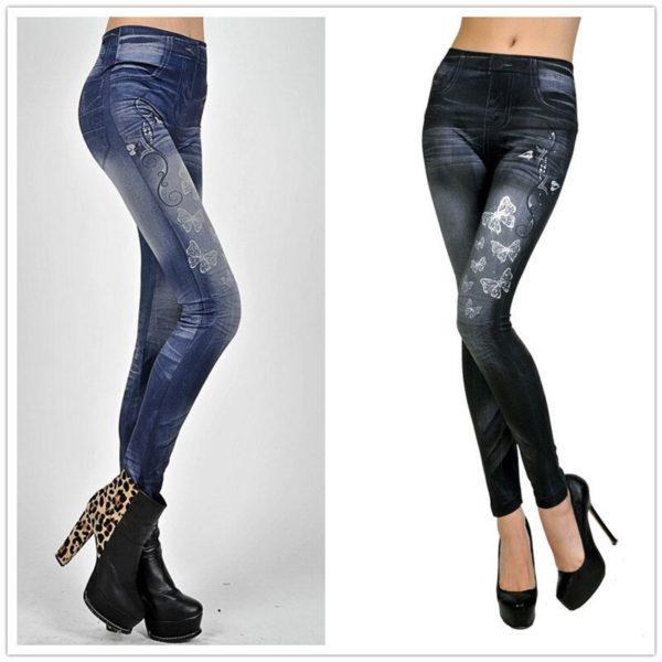Women Denim Print Small Butterfly Leggings Ladies Treggings Female Hip Lifting Elastic Crop Gym Pants Wholesale Dropshipping - Image 2