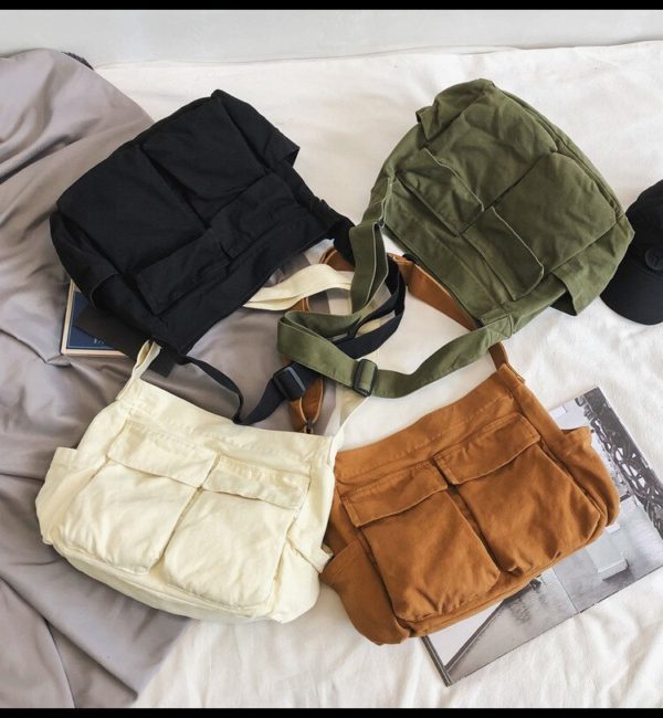Women's School Messenger Bags Shoulder Bag Teenage Large Capacity Bag Ladies Designer Handbag Armygreen Denim Crossbody Bag - Image 2