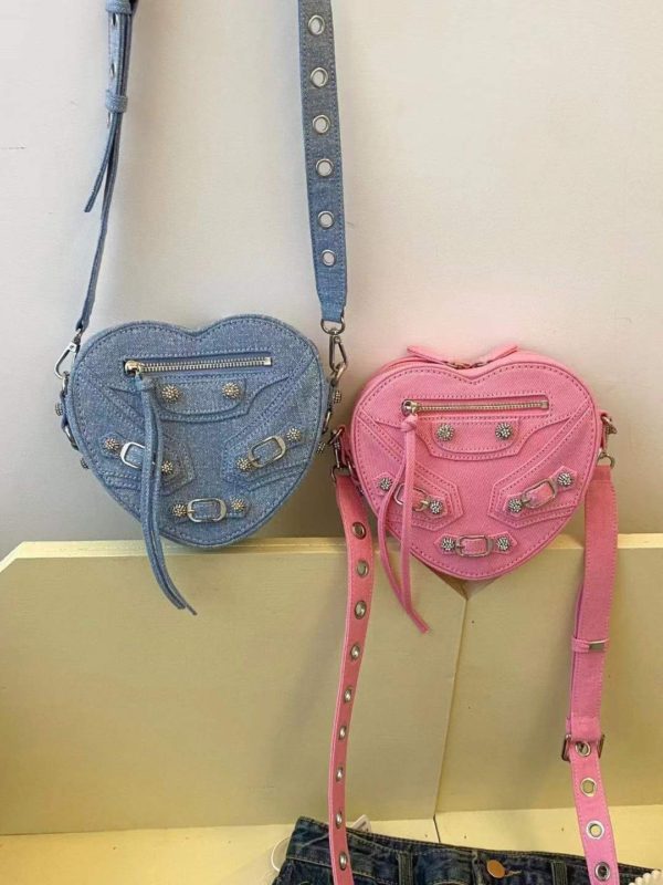 New Fashion Denim Bag Mini Love Crossbody Bag Rivet Chain Locomotive Bags Women Genuine Leather Shoulder Bag - Image 4