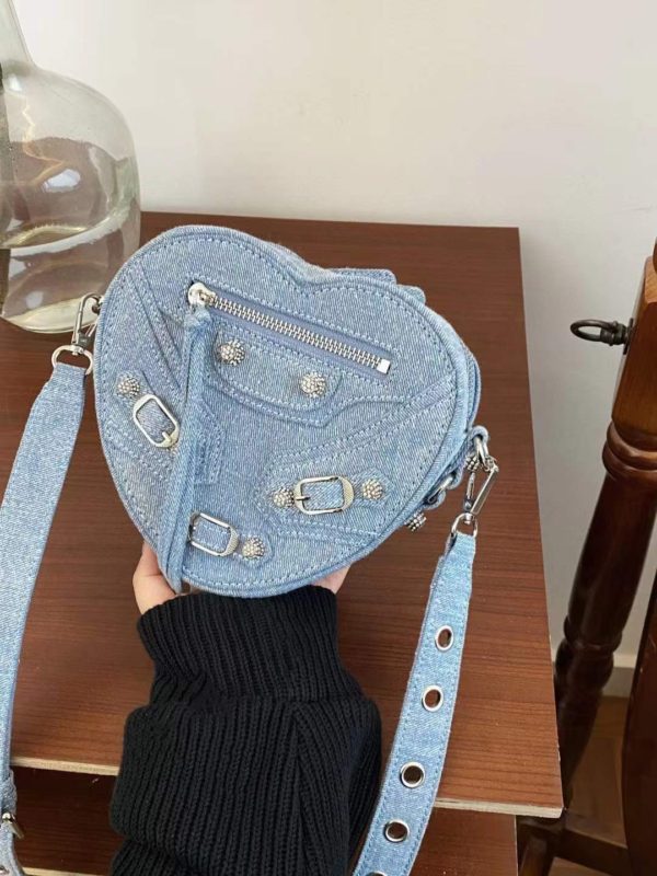 2023 New Fashion Denim Bag Mini Love Crossbody Bag Rivet Chain Locomotive Bags Women Genuine Leather 5