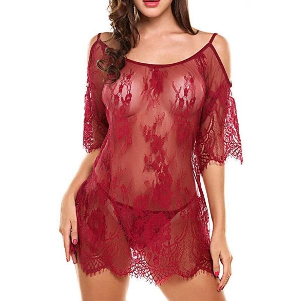 Erotic Intimate See Through Lace Lingerie Seduction Doll Mesh Pajamas Women Chemises Lace Mini Babydoll White Sexy Sleepwear S-4XL - Image 4