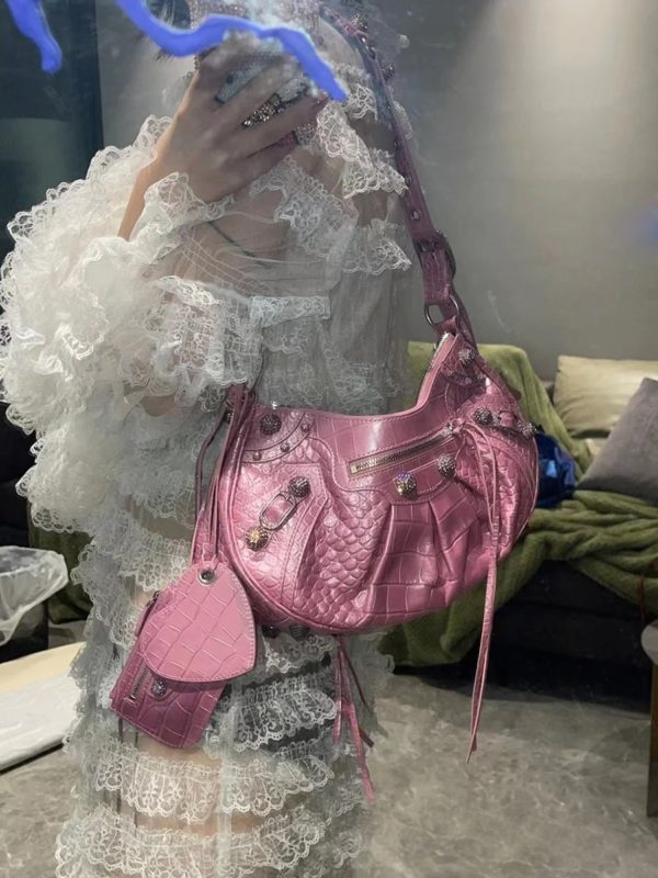 Shiny Diamonds Locomotive Bag Bling Bling Hot Drilling Mirror And Card Denim Shoulder Bag Motorcycle All-match Denim Handbags - Image 4