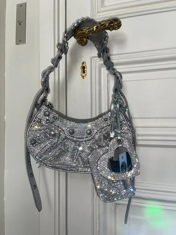 Shiny Diamonds Locomotive Bag Bling Bling Hot Drilling Mirror And Card Denim Shoulder Bag Motorcycle All-match Denim Handbags - Image 6