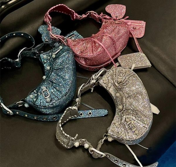 Shiny Diamonds Locomotive Bag Bling Bling Hot Drilling Mirror And Card Denim Shoulder Bag Motorcycle All-match Denim Handbags
