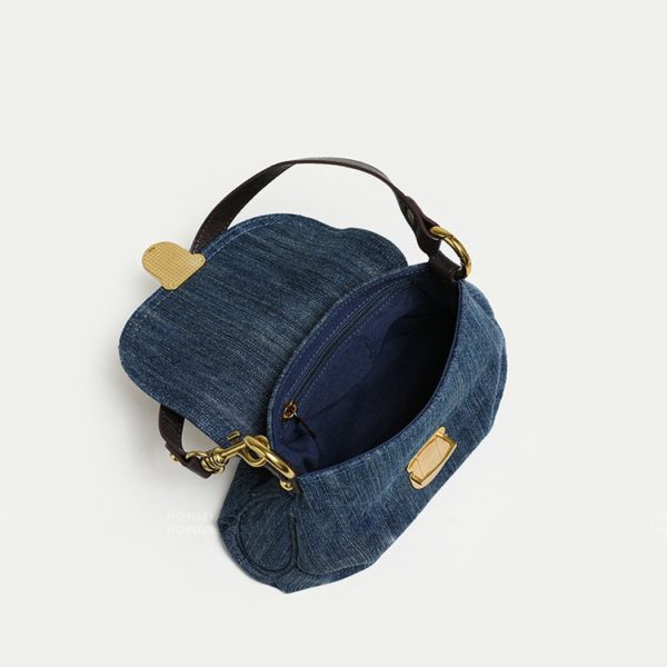 Vintage Denim Bag Lock Catch Women Jean Purse Luxury Denim Shoulder Bag Niche Ladies Medieval Ruffle Fashion Denim Tote - Image 3