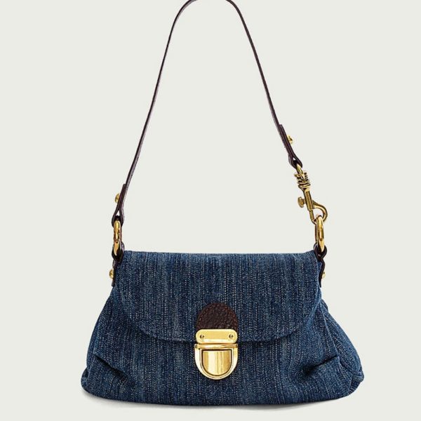 Vintage Denim Bag Lock Catch Women Jean Purse Luxury Denim Shoulder Bag Niche Ladies Medieval Ruffle Fashion Denim Tote - Image 2