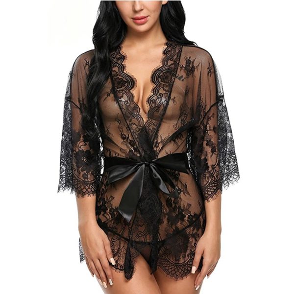 Lingerie Sleepwear Women's Lace Kimono Robe Babydoll Lingerie Mesh Nightgown S-5XL Undergarment