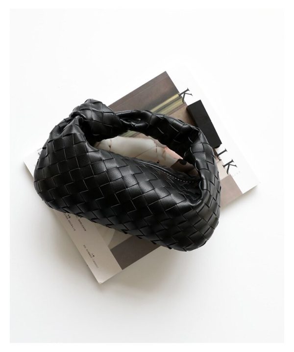 Luxury Genuine Leather Handbag Braided Knotted Underarm Designer Bag Women Furs Tote Bag EW32400 - Image 5