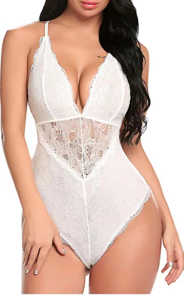 S-3XL Lace Lingerie for Women Snap Crotch Teddy Bodysuit Contrast Sexy Lace One Piece Babydoll - Image 2