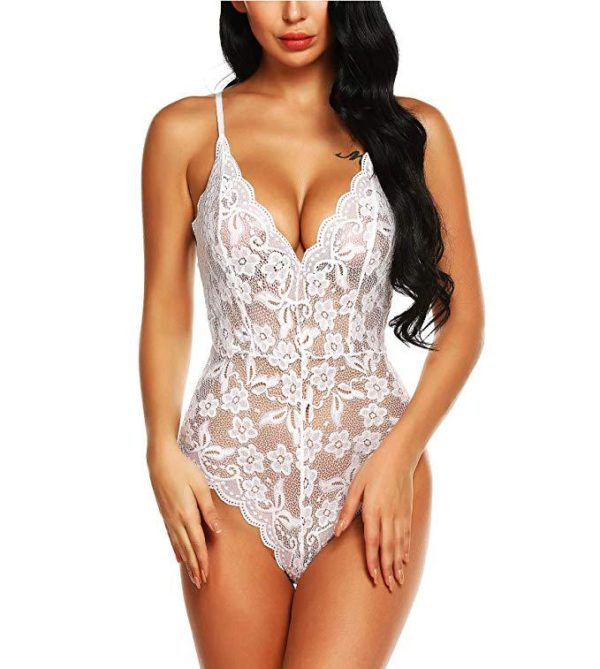 3XL Inner Wear Lace Women Lingerie Store Snap Crotch Teddy Bodysuit Contrast Sexy One Piece Babydoll Blue Step One Underwear - Image 2