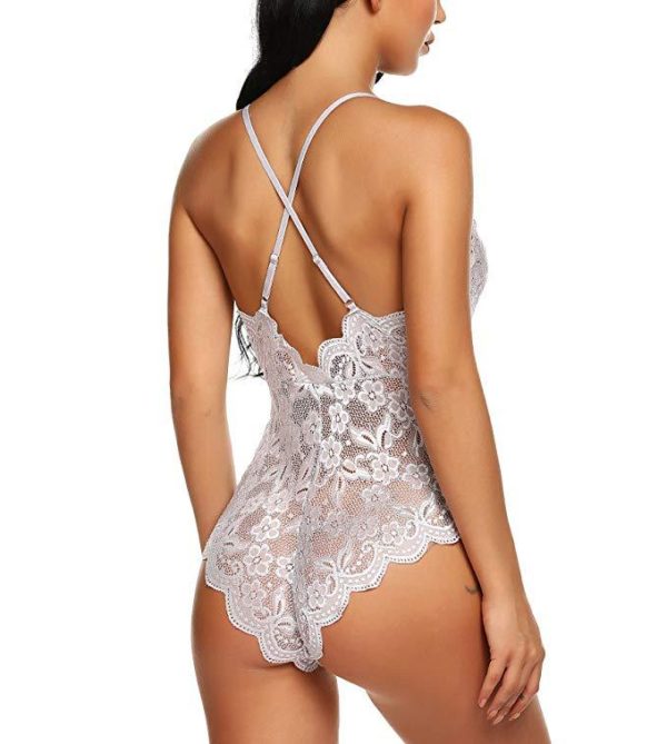 3XL Inner Wear Lace Women Lingerie Store Snap Crotch Teddy Bodysuit Contrast Sexy One Piece Babydoll Blue Step One Underwear - Image 3
