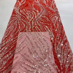 Luxury Sequin Multicolor Lace Fabric For Dresses Hot Pink Beaded Lace Fabric Material