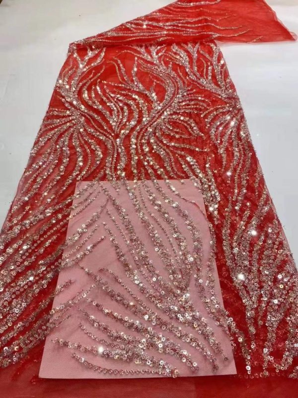 Luxury Sequin Multicolor Lace Fabric For Dresses Hot Pink Beaded Lace Fabric Material