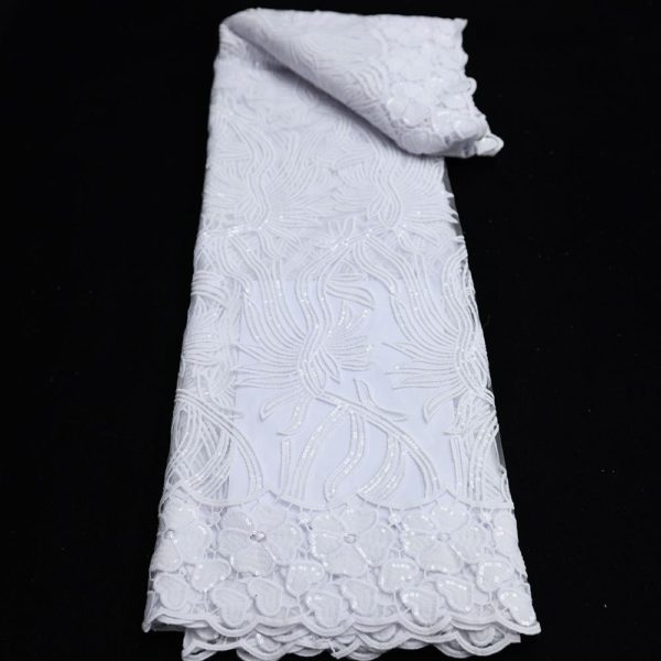 Milk Silk Tulle Sequin Embroidery Lace Fabric For Women's Wedding Dress Embroidered Material Free Shipping Wholesale Drop Ship - Image 2