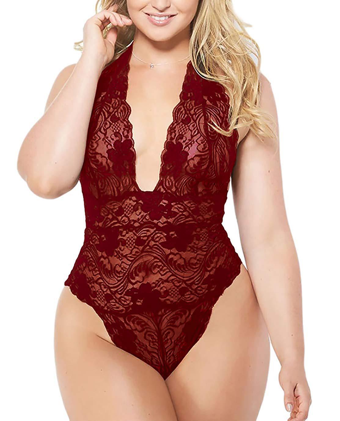 Women S-XL Lace Teddy Underwear Bodysuit Pajamas Jumpsuit Sexy Plus Size  Lingerie Black