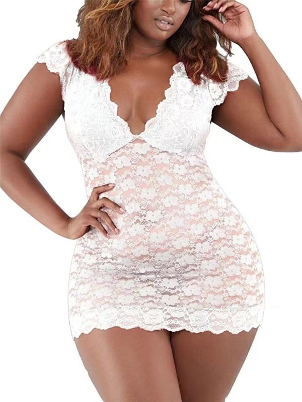 Plus Size Womens Sexy Lingerie Chemise Floral Lace Pink Underwear Bodysuit Mesh Babydoll Sleepwear - Image 3