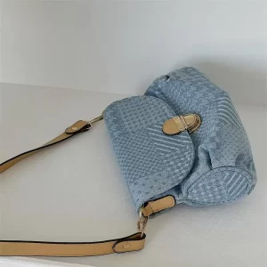Light Blue Denim Bag Woman 2023 New Retro Locking Denim Handbags Niche Fashion Printed Denim Shoulder Bag