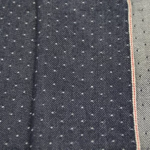 11oz Cotton Star Dots Selvedge Denim Material Suppliers Jean Shirt Pants Jacquard Selvage Slub Denim Manufacturers W184115DY
